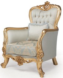 Casa Padrino luxury baroque armchair light blue / turquoise / gold 93 x 73 x H. 120 cm - Living room armchair with decorative pillow - Baroque Living Room Furniture