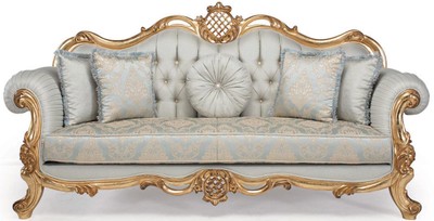 Casa Padrino divano da salotto barocco di lusso con cuscini decorativi azzurro / turchese / oro 222 x 82 x A. 120 cm - Mobile da Soggiorno Barocco