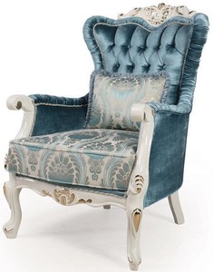 Casa Padrino luxury baroque living room armchair with pillow blue / white / gold 87 x 76 x H. 115 cm - Baroque Furniture - Noble & Ornate