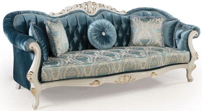 Casa Padrino divano barocco di lusso con cuscini blu / bianco / oro 240 x 87 x A. 99 cm - Mobili Barocchi - Nobile e Ornato