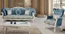 Casa Padrino luxury baroque living room set blue / white / gold - 2 Sofas & 2 Armchairs & 1 Coffee Table - Ornate Living Room Furniture in Baroque Style