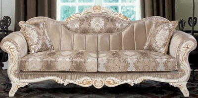Casa Padrino divano barocco di lusso con cuscini beige / bianco / oro 237 x 90 x A. 99 cm - Mobili per Soggiorno Barocco