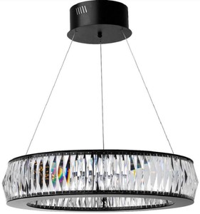 Casa Padrino Luxus LED Kronleuchter Schwarz Ø 63 x H. 170 cm - Moderner runder Kristallglas Kronleuchter - Luxus Qualität