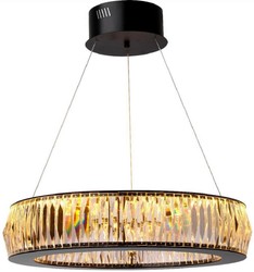 Casa Padrino luxury LED chandelier black Ø 63 x H. 170 cm - Modern round crystal glass chandelier - Luxury Quality