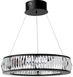 Casa Padrino luxury LED chandelier black Ø 63 x H. 170 cm - Modern round crystal glass chandelier - Luxury Quality