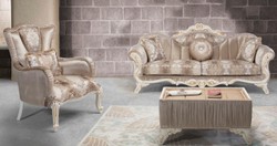 Casa Padrino luxury baroque living room set beige / white / gold - 2 Sofas & 2 Armchairs & 1 Side Table - Ornate Living Room Furniture in Baroque Style