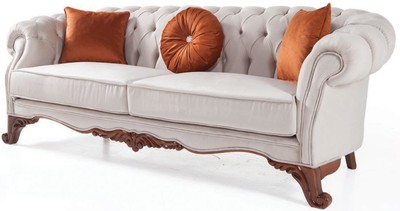Casa Padrino divano barocco di lusso con cuscini grigio chiaro / marrone 240 x 102 x A. 80 cm - Mobili Barocchi
