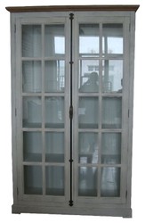 Casa Padrino Vetrina stile country Bianco antico / Naturale 136 x 43 x H. 222 cm - Armadio con 2 ante in vetro