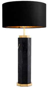 Casa Padrino lámpara de mesa de lujo negro / latón antiguo Ø 40 x A. 72,5 cm - Lámpara de mesa moderna de mármol con pantalla redonda - Calidad de Lujo