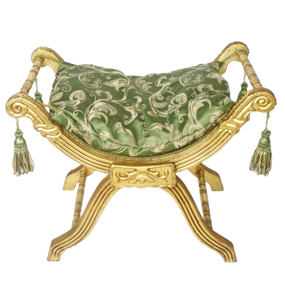 Casa Padrino baroque stool - cross stool green pattern / gold - antique furniture Casa Padrino baroque stool - cross stool green pattern / gold - antique furniture