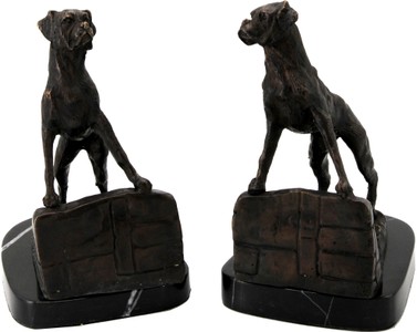 Casa Padrino Luxus Buchstützen Set Hunde Bronze auf schwarzem Marmor Sockel - Luxus Deko