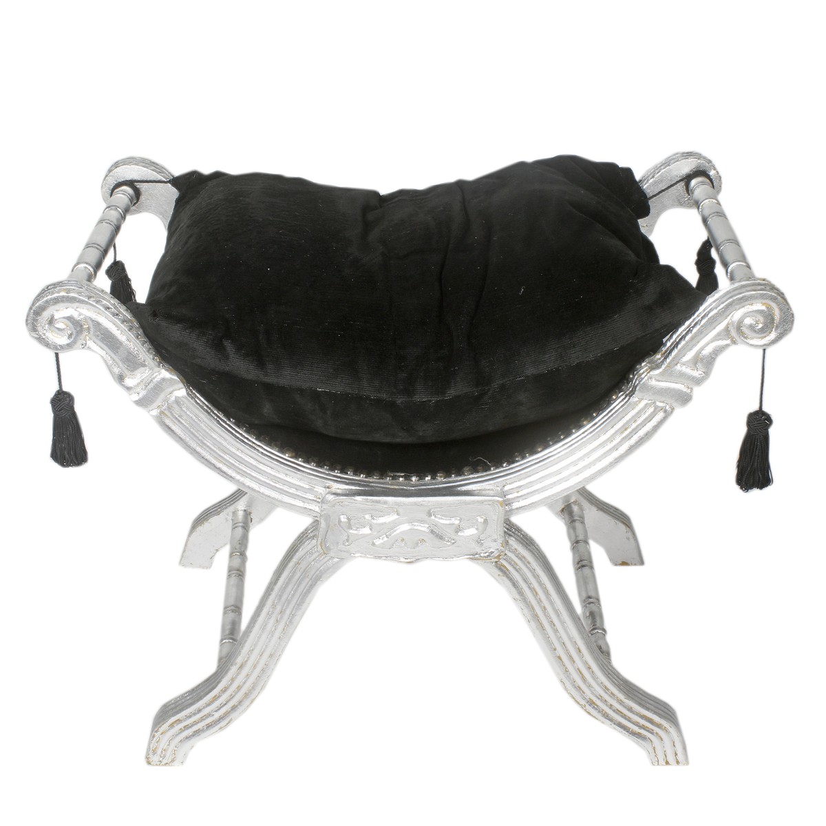 Sgabello barocco Casa Padrino - sgabello croce nero / argento - mobili Sgabello barocco Casa Padrino - sgabello croce nero / argento - mobili
