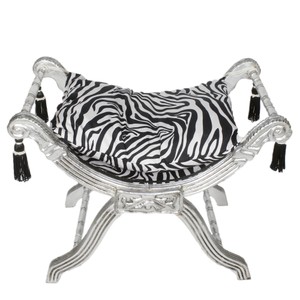 Casa Padrino Barock Hocker Zebra Silber Baroque Ottoman Black Silver Stool Furniture Möbel Casa Padrino Barock Hocker Zebra Silber Baroque Ottoman Black Silver Stool Furniture Möbel