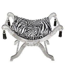 Casa Padrino baroque stool - cross stool zebra / silver - furniture Casa Padrino baroque stool - cross stool zebra / silver - furniture