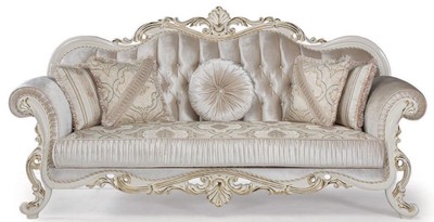 Casa Padrino divano barocco di lusso multicolore / bianco / oro 227 x 90 x A. 118 cm - Divano del soggiorno con cuscini decorativi - Mobili del Soggiorno in Stile Barocco