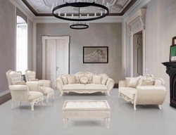 Casa Padrino Luxus Barock Wohnzimmer Set Orkide 2 Sofas 2 Sessel 1 Beistelltisch Beige / Creme / Gold