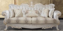 Casa Padrino Luxus Barock Wohnzimmer Sofa Safir mit Kissen Mehrfarbig / Weiß / Gold