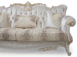 Casa Padrino Luxus Barock Wohnzimmer Sofa Safir mit Kissen Mehrfarbig / Weiß / Gold