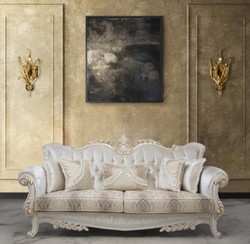 Casa Padrino Luxus Barock Wohnzimmer Sofa Safir mit Kissen Mehrfarbig / Weiß / Gold