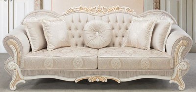 Casa Padrino divano barocco di lusso rosa chiaro / bianco / oro 237 x 90 x A. 99 cm - Divano del soggiorno con cuscini decorativi - Mobili in Stile Barocco