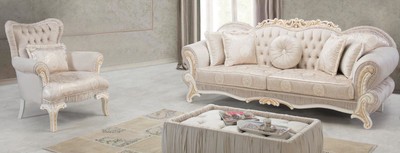 Casa Padrino conjunto de sala de estar barroco de lujo rosa claro / blanco / oro - 2 Sofás y 2 Sillones y 1 Mesa Auxiliar - Muebles de sala en estilo barroco - Noble y Adornado