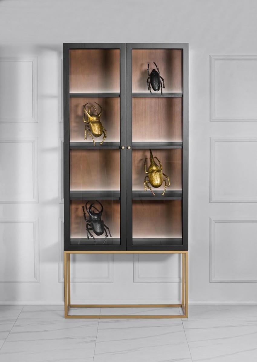 Vitrine en verre de luxe Casa Padrino noir / laiton doré 200 x 90 cm - Vitrine de boutique de luxe - Néoclassique Vitrine en verre de luxe Casa Padrino noir / laiton doré 200 x 90 cm - Vitrine de boutique de luxe - Néoclassique