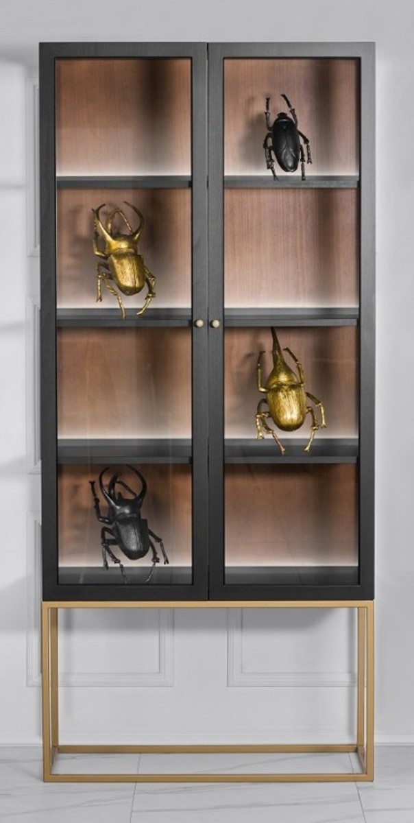 Vitrine en verre de luxe Casa Padrino noir / laiton doré 200 x 90 cm - Vitrine de boutique de luxe - Néoclassique Vitrine en verre de luxe Casa Padrino noir / laiton doré 200 x 90 cm - Vitrine de boutique de luxe - Néoclassique