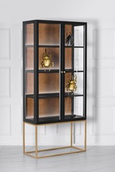 Casa Padrino vetrina di lusso in vetro nero / ottone oro 200 x 90 cm - vetrina boutique di lusso - neoclassica Casa Padrino vetrina di lusso in vetro nero / ottone oro 200 x 90 cm - vetrina boutique di lusso - neoclassica