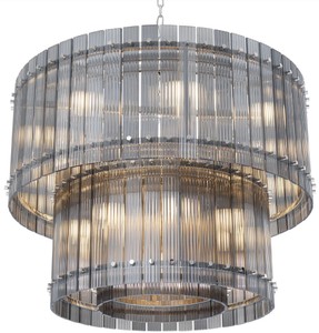 Casa Padrino Luxus Kronleuchter Grau / Silber Ø 93 x H. 70 cm - Runder Hotel & Restaurant Kronleuchter - Luxus Qualität