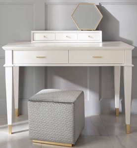 Casa Padrino tocador neoclásico de lujo con 5 cajones blanco / oro 120 x 50 x A. 81 cm - Muebles Art Deco