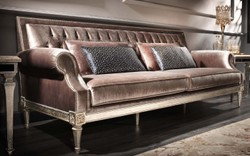 Casa Padrino canapé de salon baroque de luxe en velours rose / argent antique 250 x 88 x H. 100 cm - Noble et Magnifique
