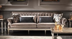 Casa Padrino canapé de salon baroque de luxe en velours rose / argent antique 250 x 88 x H. 100 cm - Noble et Magnifique