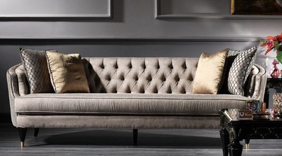 Casa Padrino divano barocco di lusso grigio / nero / oro 231 x 94 x A. 83 cm - Mobili per Soggiorno Barocchi