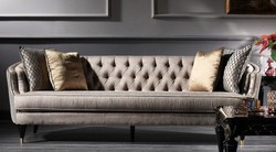 Casa Padrino divano barocco di lusso grigio / nero / oro 231 x 94 x A. 83 cm - Mobili per Soggiorno Barocchi