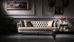 Casa Padrino divano barocco di lusso grigio / nero / oro 231 x 94 x A. 83 cm - Mobili per Soggiorno Barocchi