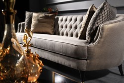 Casa Padrino divano barocco di lusso grigio / nero / oro 231 x 94 x A. 83 cm - Mobili per Soggiorno Barocchi