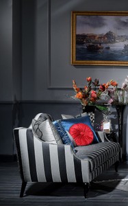 Casa Padrino Luxus Barock Sofa Silber / Schwarz 245 x 92 x H. 93 cm - Gestreiftes Wohnzimmer Sofa - Barockmöbel