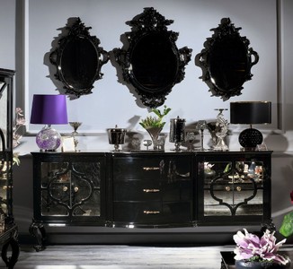 Casa Padrino Luxus Barock Wohnzimmer Set Armoni Kommode & 3 Spiegel Schwarz / Gold