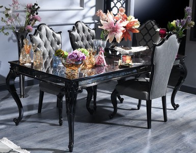 Casa Padrino set da pranzo barocco di lusso argento / grigio / nero - 1 Tavolo da Pranzo e 6 Sedie da Pranzo - Mobili per sala da pranzo in stile barocco - Qualità di Lusso - Fatto in Italia