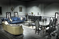 Casa Padrino divano barocco di lusso blu / argento / nero 300 x 94 x A. 88 cm - Nobile e Magnifico