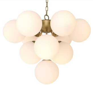 Casa Padrino lustre de luxe laiton antique / blanc Ø 63 x H. 73 cm - Lustre de salon moderne avec abat-jour en verre rond - Collection de Luxe