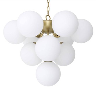 Casa Padrino Luxus Kronleuchter Antik Messingfarben / Weiß Ø 63 x H. 73 cm - Moderner Wohnzimmer Kronleuchter mit runden Glas Lampenschirmen - Luxus Kollektion