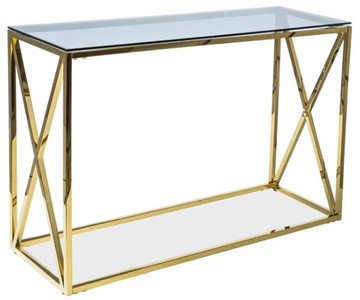 Casa Padrino consola de lujo oro / gris 120 x 40 x A. 78 cm - Mesa consola de acero inoxidable con tapa de vidrio - Muebles de Lujo
