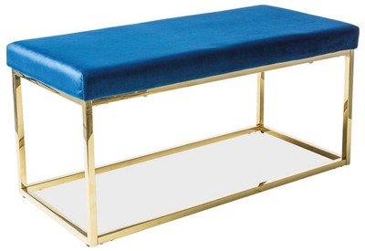 Casa Padrino panca di lusso blu / oro 100 x 46 x A. 48 cm - Panca imbottita in velluto con struttura in acciaio inossidabile
