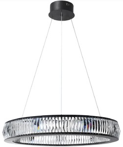 Casa Padrino Luxus LED Kronleuchter Schwarz Ø 91 x H. 13 cm - Moderner runder Kristallglas Kronleuchter - Luxus Qualität