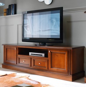 Casa Padrino Biedermeier TV Sideboard Kommode Fernsehschrank Braun Holz Massivholz Echtholz Massive Wood TV Cabinet Commode Chest of Drawers Furniture Möbel