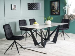 Casa Padrino tavolo da pranzo di design con piano in vetro effetto marmo grigio / nero 180 x 90 x A. 76 cm - Mobili per Sala da Pranzo di Lusso