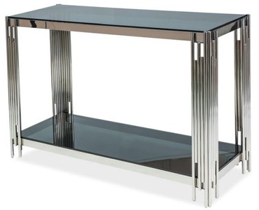 Casa Padrino consola de lujo plata / negro 120 x 40 x A. 78 cm - Mesa consola de acero inoxidable con tapas de vidrio tintado - Muebles de Lujo