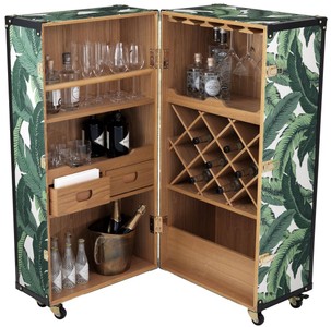 Casa Padrino armadio del vino di lusso con ruote verde / bianco / nero / oro 58 x 58 x A. 122 cm - Armadio cocktail - Armadio portabagagli in stile retrò - Mobile bar con design vintage valigia
