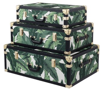 Casa Padrino Luxus Retro Vintage Koffer 3er Set Bittersweets Grün / Weiß / Schwarz / Gold